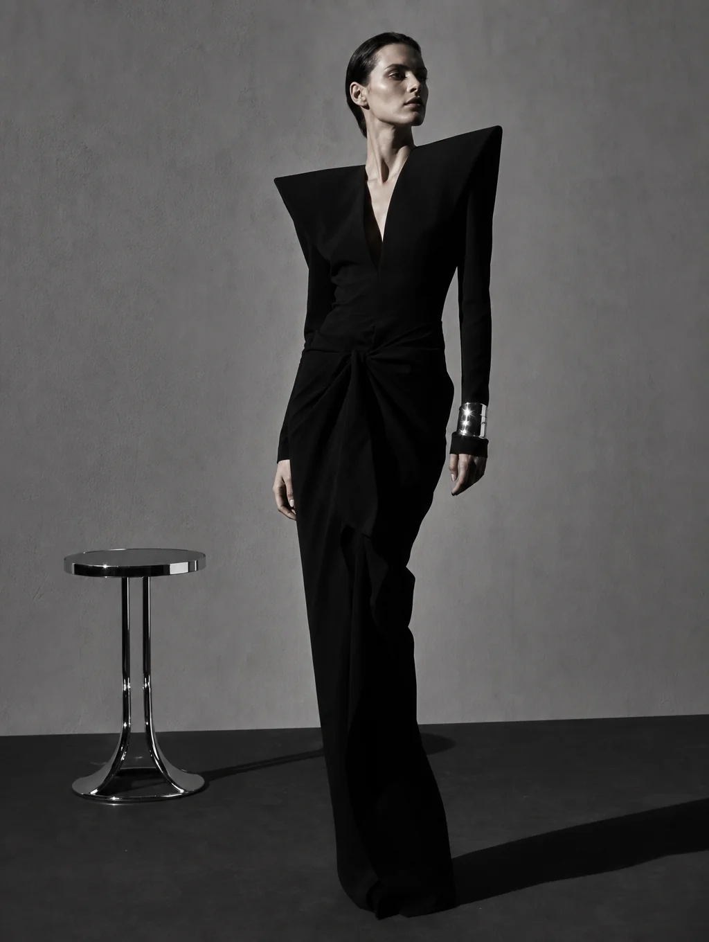 High-contrast fashion film editorial shot