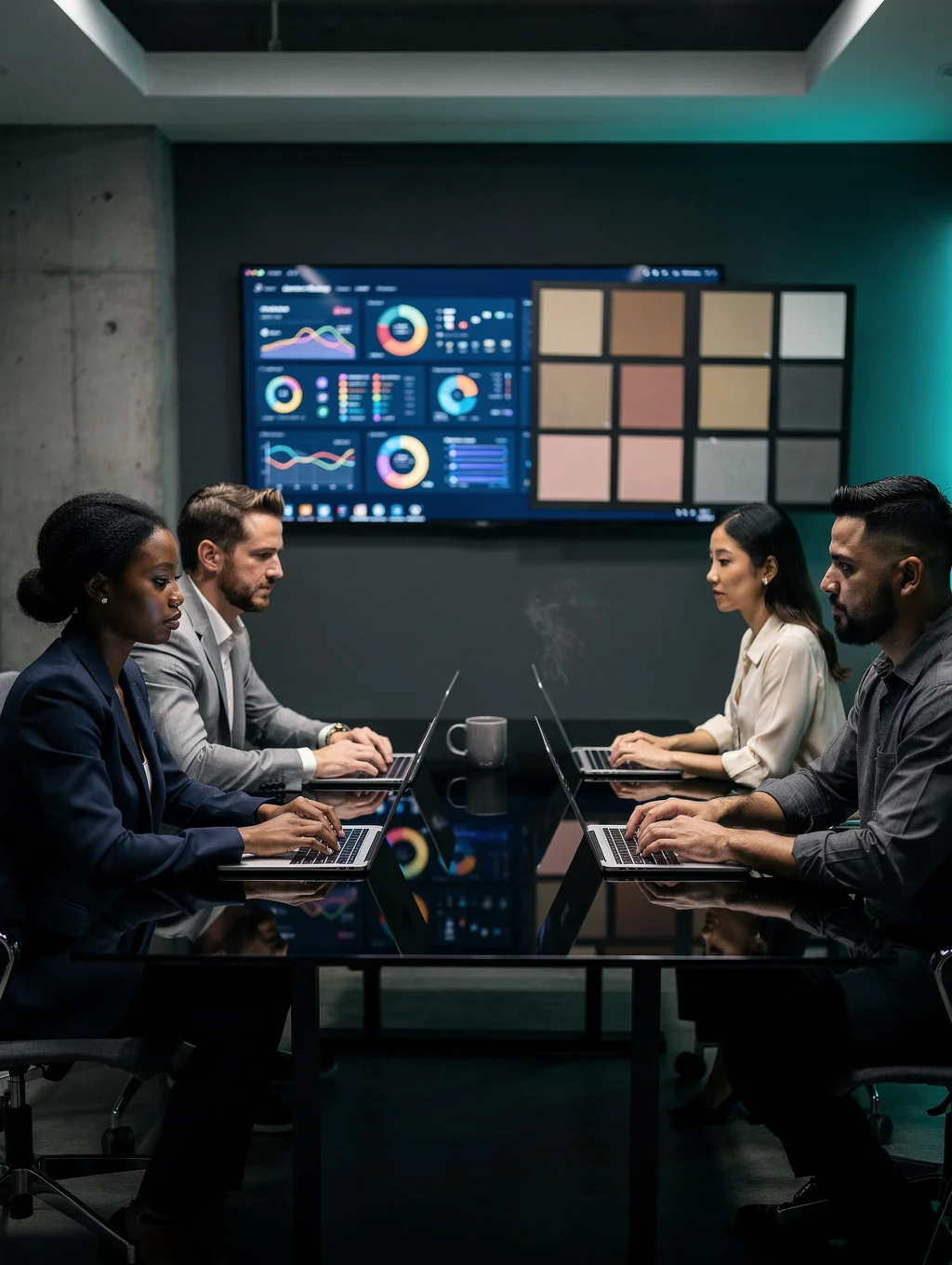 Creative team brainstorming in a modern studio environment